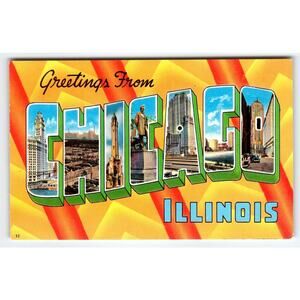 Greetings From Chicago Illinois Chrome 1950's Postcard Large Letter Vintage